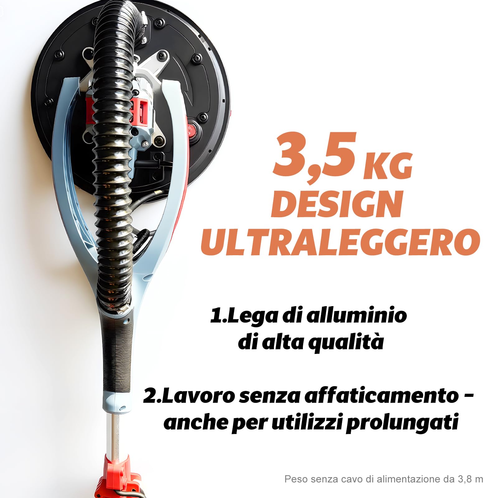 FANZWORK - Smerigliatrice per muro a secco con motore senza spazzole EC, ultra leggera, 900 W, giraffa abrasiva, 2300 giri/min(max), con sistema di aspirazione, illuminazione a LED, incl. dischi