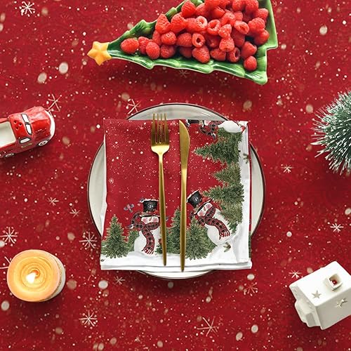 Miniatura 5 de Horaldaily Mantel de Navidad de 52 x 70 pulgadas, diseño de árboles de muñeco de nieve de invierno, color rojo, lavable, para fiesta, pícnic,