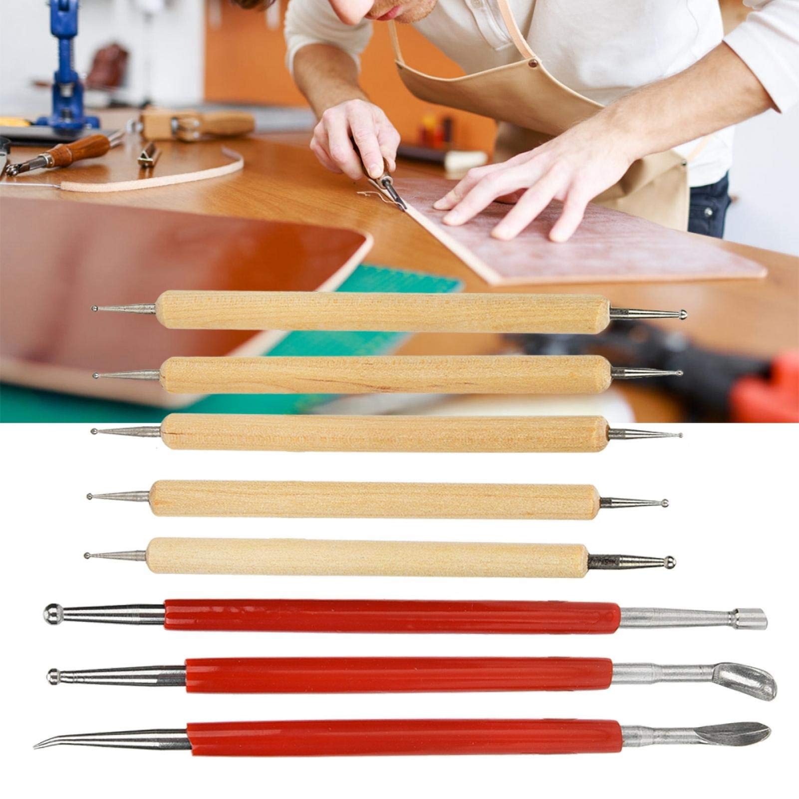 Leder Bastelwerkzeug DIY handgefertigte Leder Bastelschnitzerei Stylus Werkzeug Löffel Doppelkopf Punkt Bohrstift Kit Set