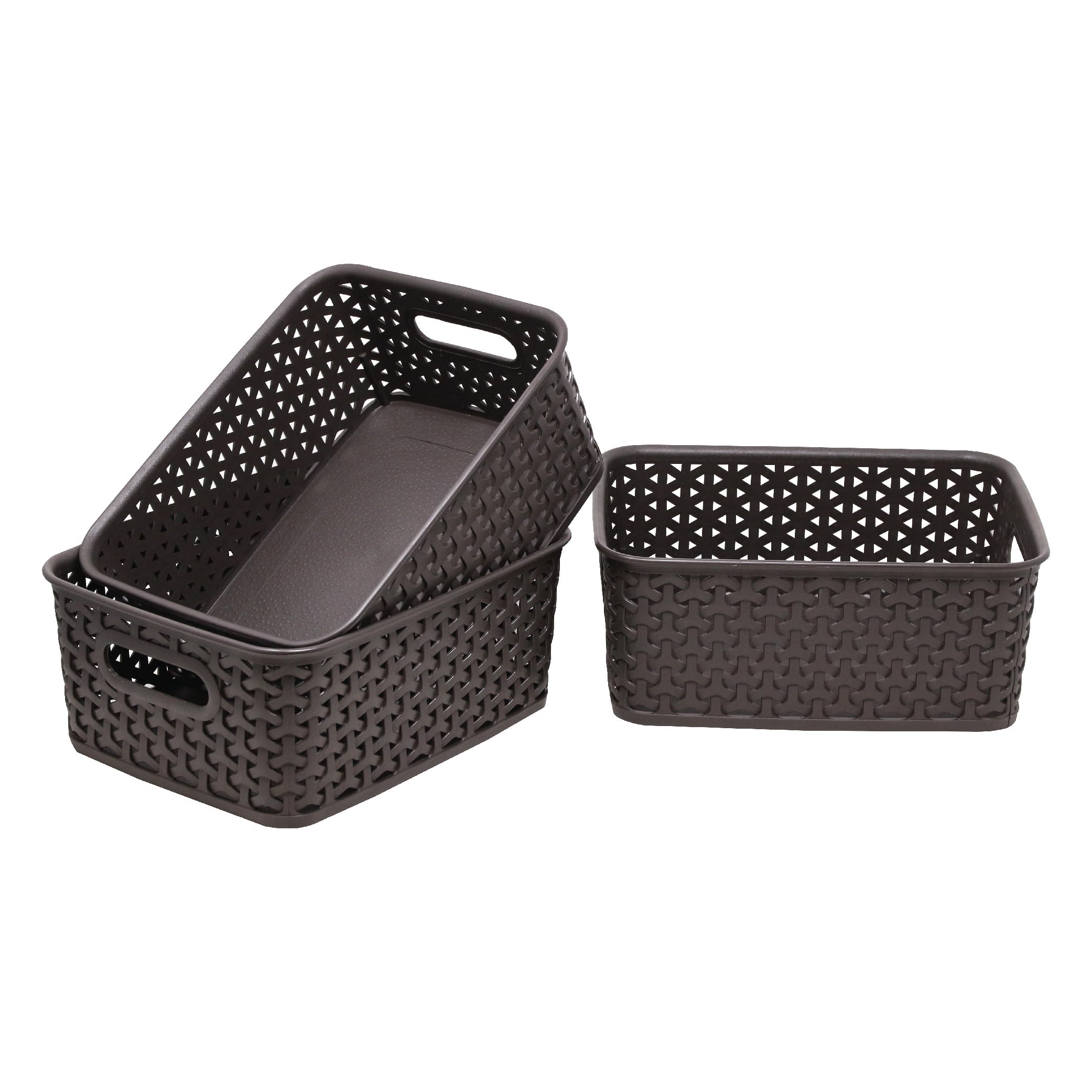 BEL CASA Royal Basket -Small (Pack of 3) Multipurpose Plastic Storage Rectangular Shape Baskets For Wardrobe/Home/Kitchen-Dark Brown-image-45