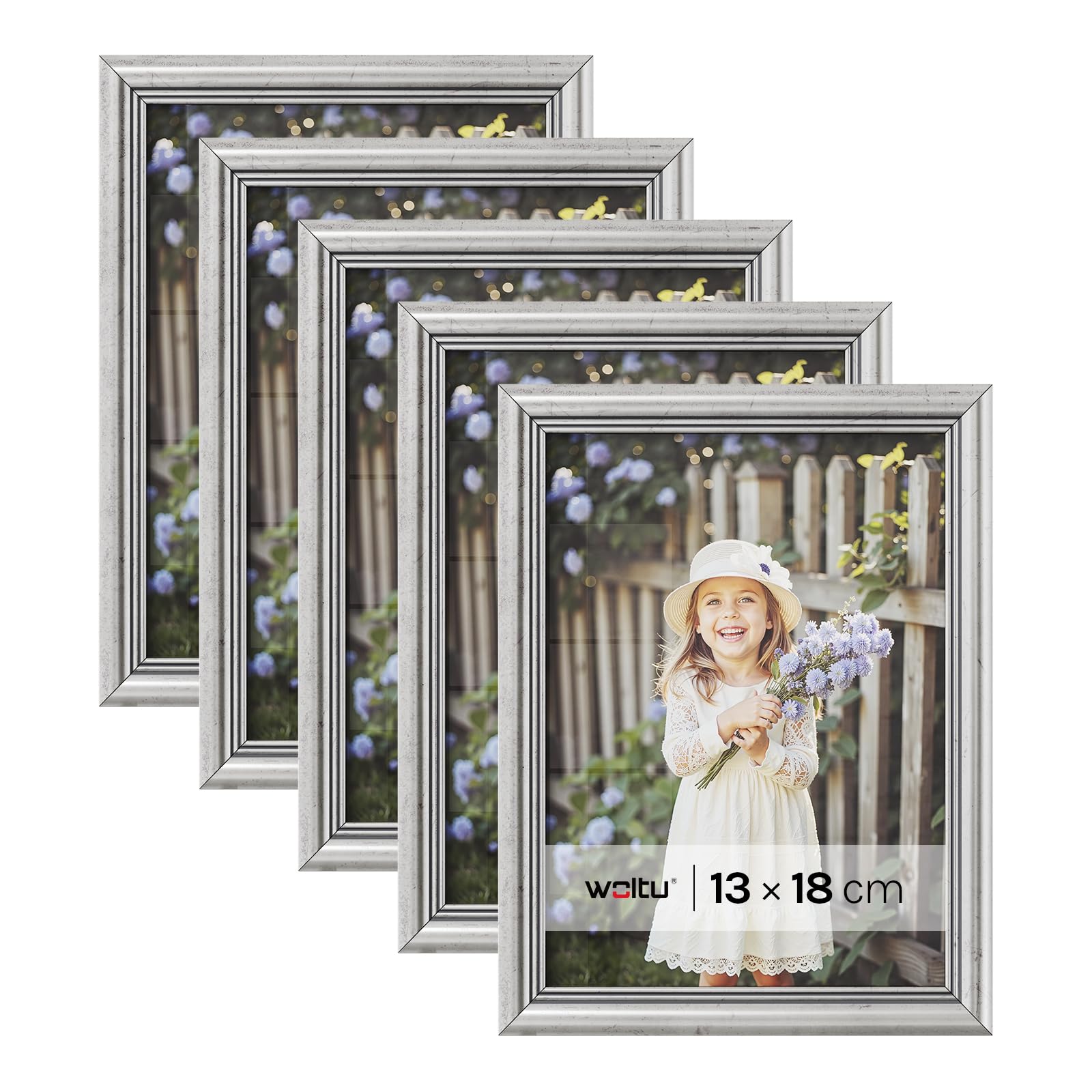 WOLTU Cornice per Foto 13x18 cm Set di 5 da Parete e Tavolo, Cornice per Poster Nero in Plastica, Collage Foto Portafoto Montaggio Verticale o Orizzontale