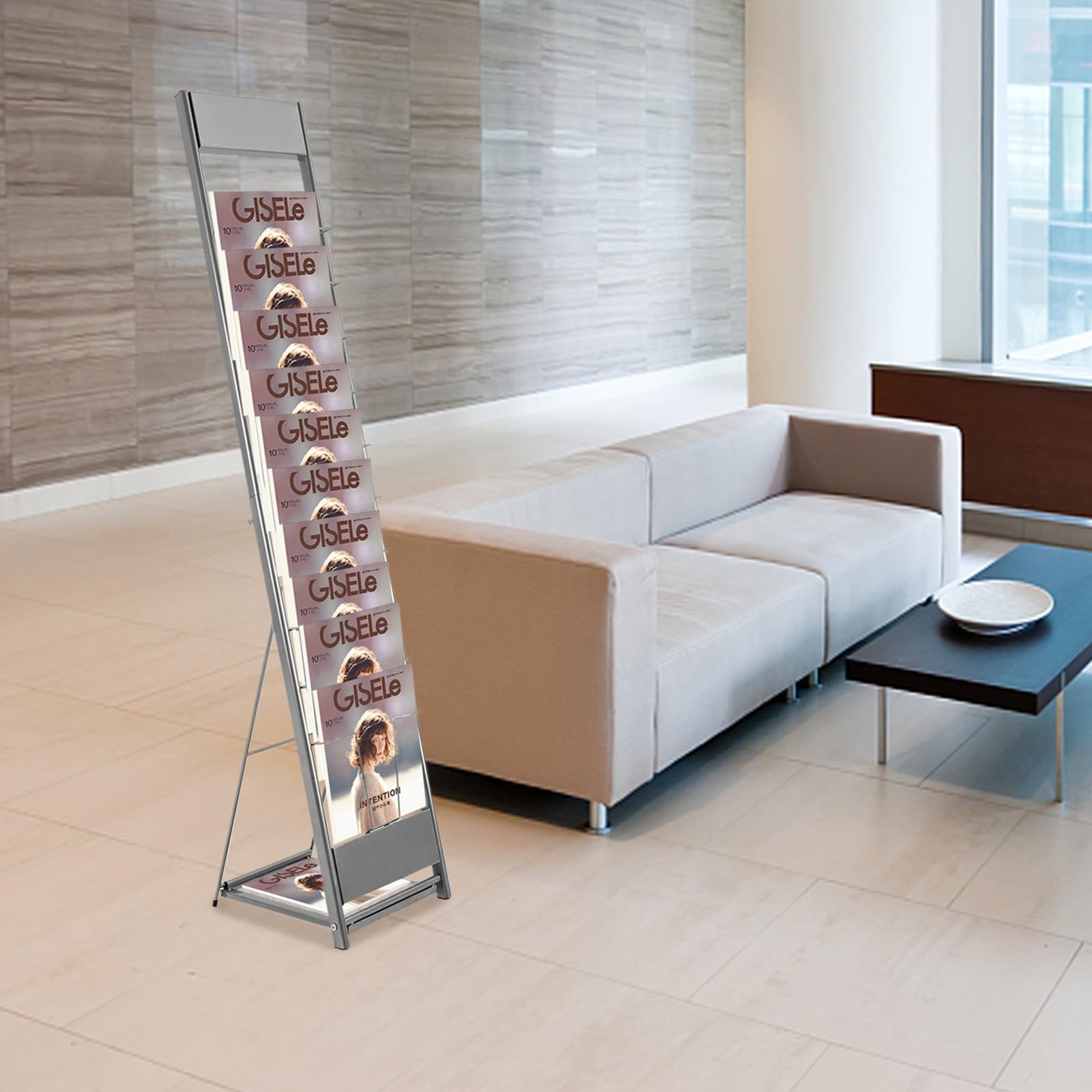 YINZINR Magazine Holder, 10 Tier Large Capacity Floor Standing Literature Rack Brochure Magazine Display Holder Stand, for Trade Show Exhibitions Office Retail Store Living Room