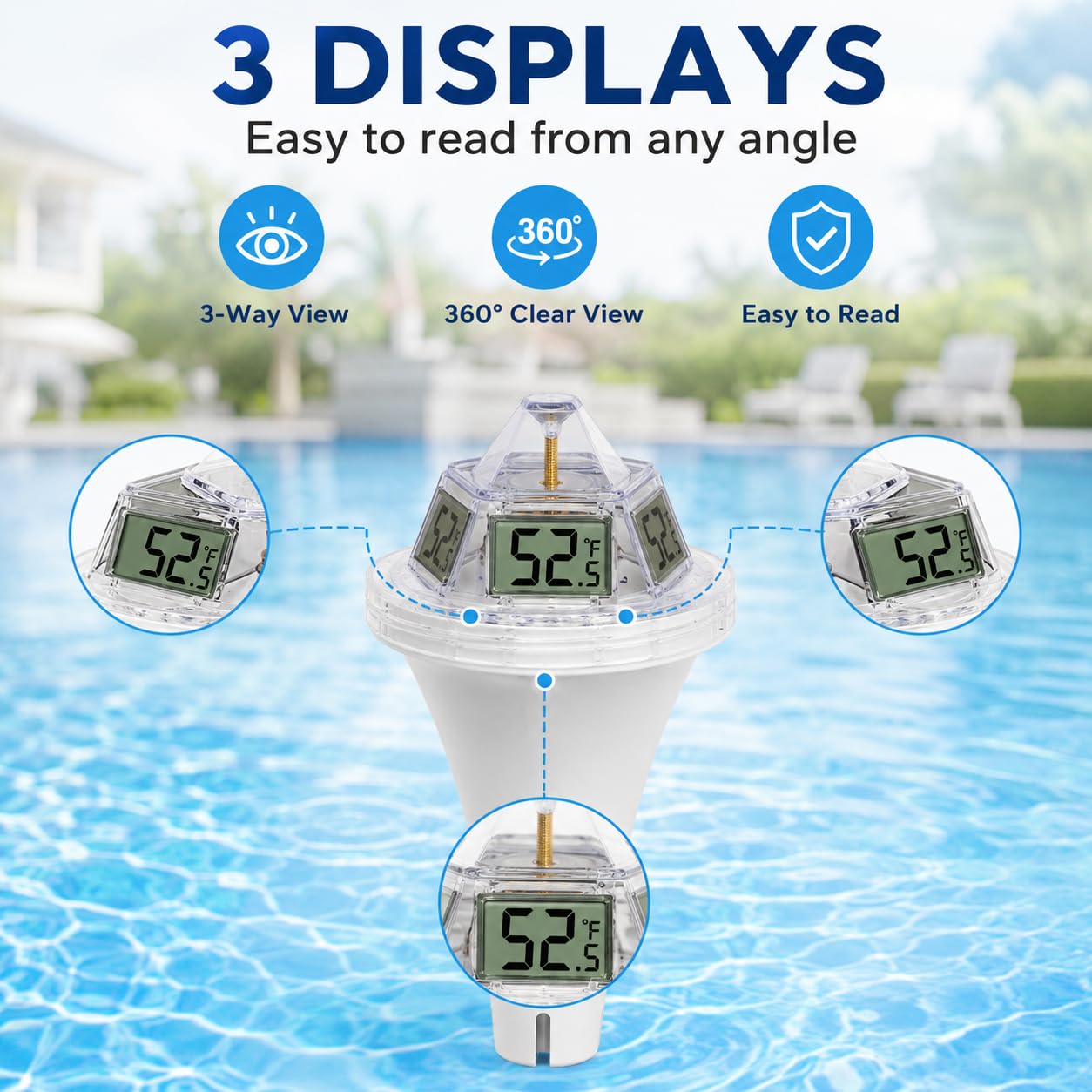 Termómetro digital para piscina con concentrador, control remoto, fácil de leer, termómetro de agua flotante digital para bañera de hidromasaje, baño de hielo, piscina, spa y pecera, puerta de