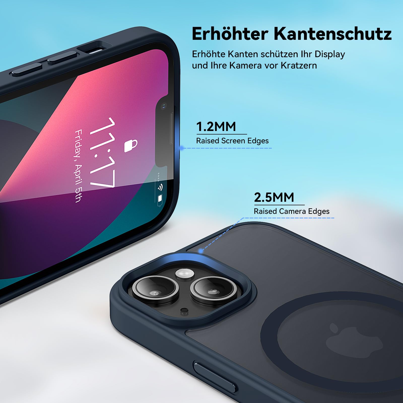 Natiiozie Magnetica Cover per iPhone 13/iPhone 14 Compatibile con MagSafe Custodia Traslucida Opaca Posteriore, Antiurto Anti-impronta Resistente ai Graffi Protettiva Case Blu Scuro