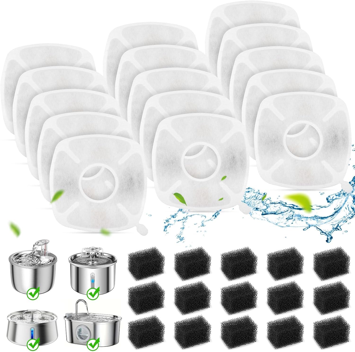 Photo 1 of 15+15 Pack Cat Water Fountain Filters, Pet Water Fountain Filters Replacement for Dog/Cat Stainless Steel Fountain PLWF005/PLWF115/PLWF105, 7 Months Set to Keep Drinking Fresh