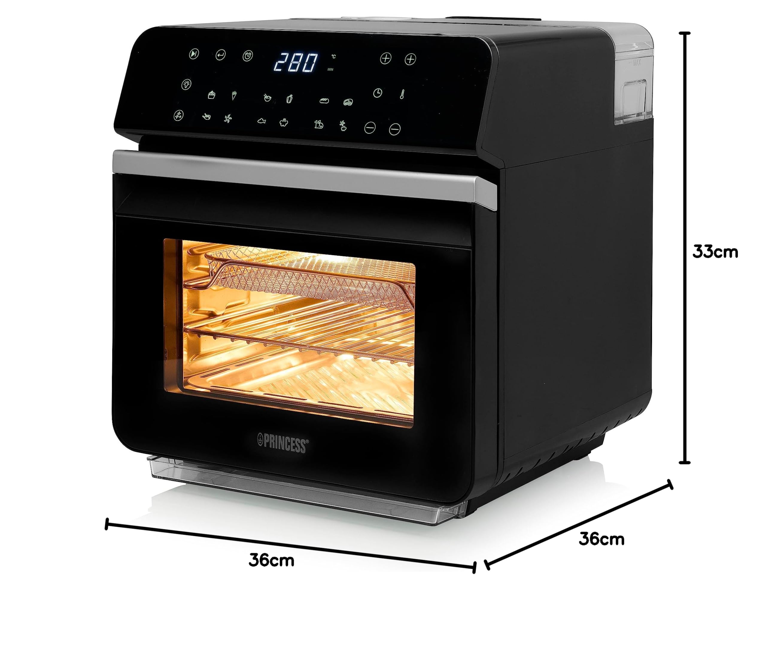 Princess Mini Piekarnik Airfryer I Cyfrowa Parownica 182085-3-W1-10 L - 900 G Frytek -Funkcja Czyszczenia Parowego