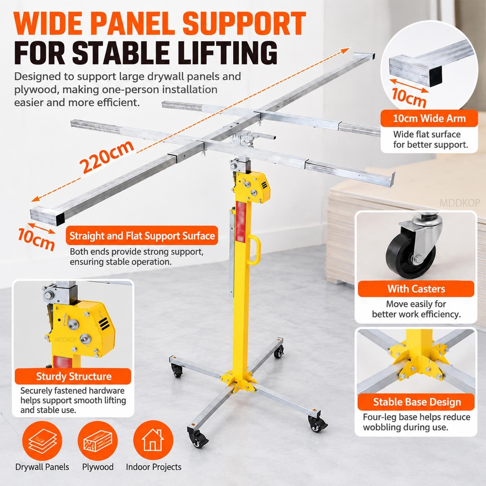 3/3,5/4 m Trockenbau-Hebebühne für die Decke, 110 Pfund Hochleistungs-Sheetrock-Hebebühne, rollender Trockenbau-Hebebühnen-Plattenaufzug, verstellbare aus Stahlmaterial, Bauwerkzeuge(4M(13.1ft)