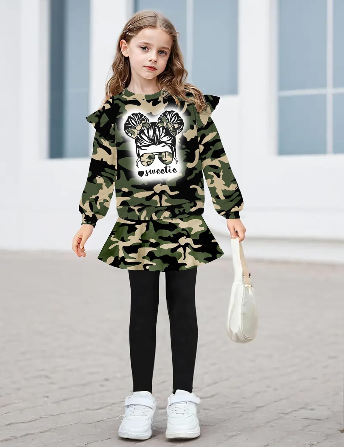 Toddler Girl Clothes,2 Piece Tie Dye Girls Outfits Ruffle Sleeve Graphic Print Top + Skirt Leggings Kids Clothing Set - Image 3