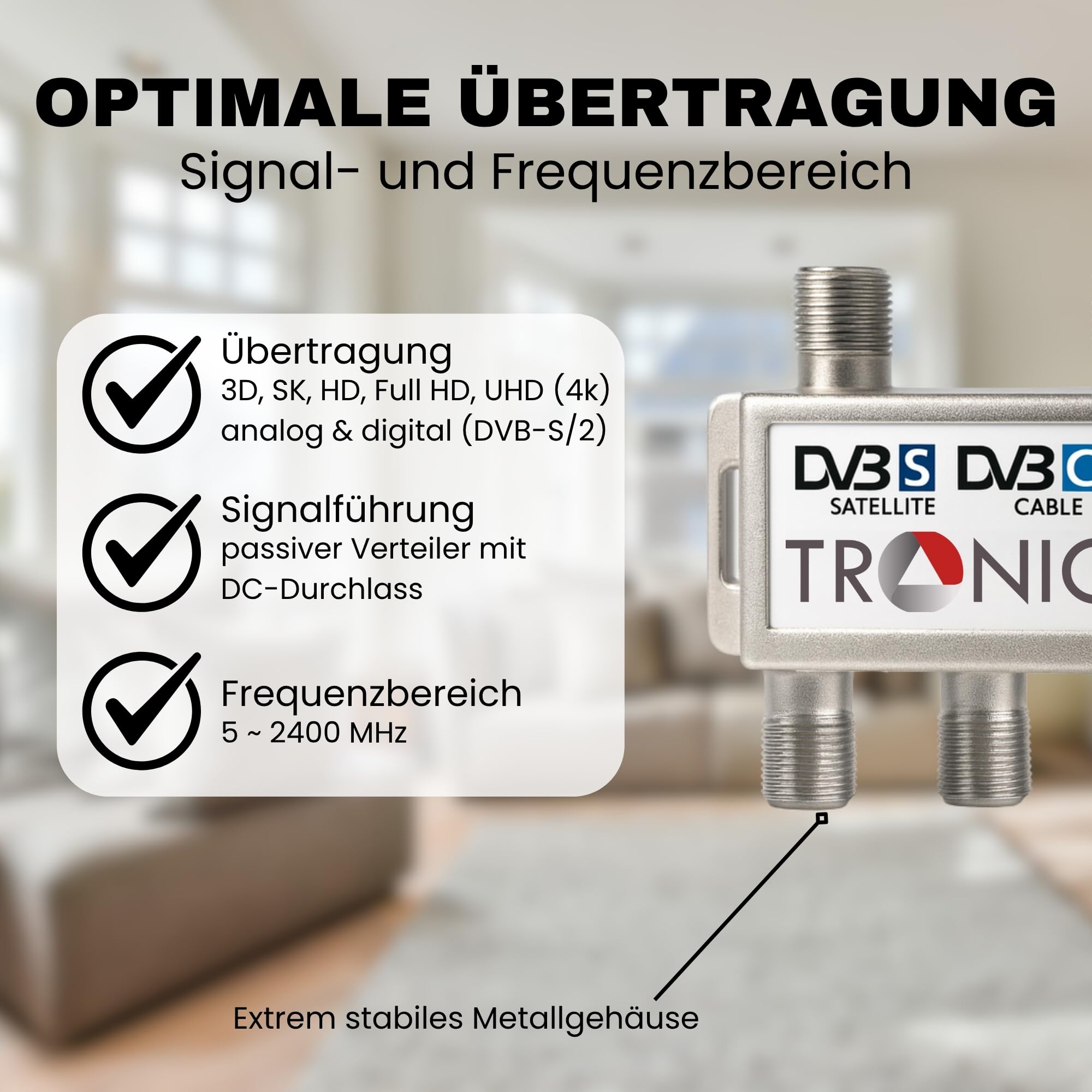 TronicXL Répartiteur d'antennes Satellite IEC 3 Prises Câble Adaptateur TV Câble Adaptateur pour