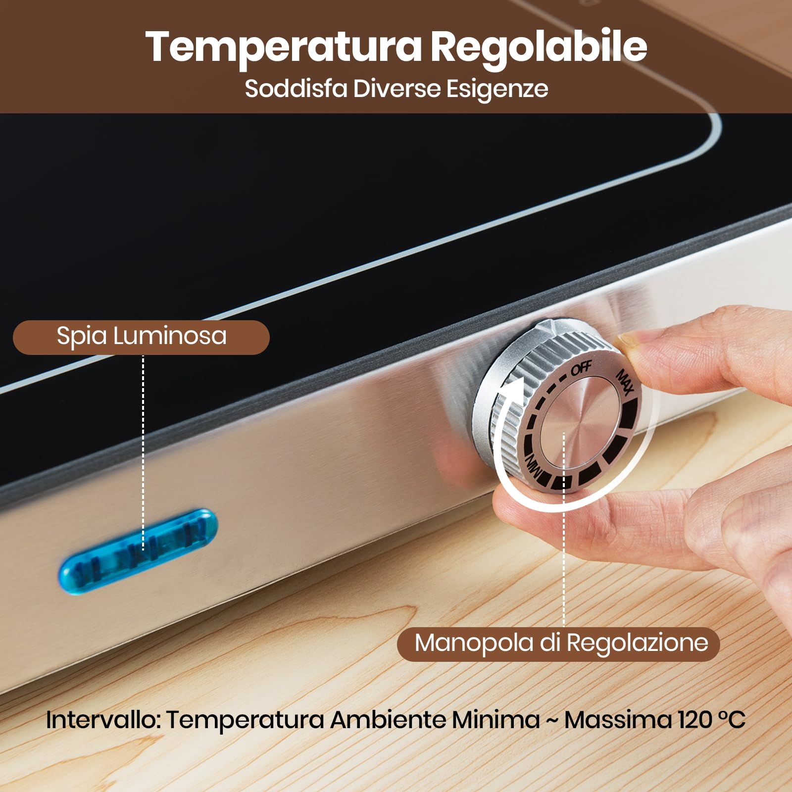 RELAX4LIFE Vassoio Riscaldante Elettrico, Piastra Scalda Cibi con Temperatura Regolabile, Superficie in Vetro Temperato e Maniglie Incorporate Salvaspazio per Feste, Raduni, Buffet ed Eventi