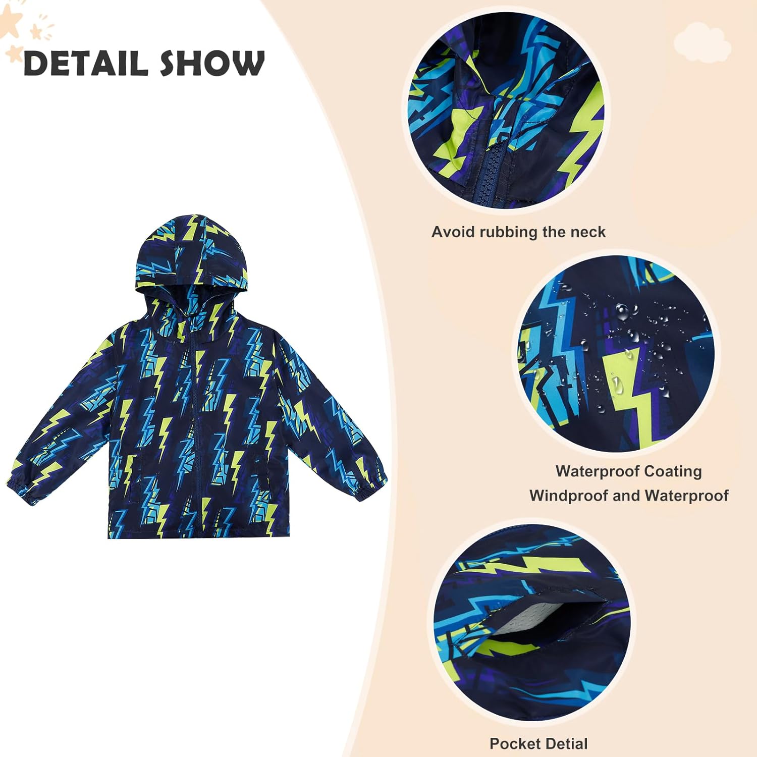 ESTAMICO Boys Windbreaker Jacket Fashion Hoodies Outwear Coat Waterproof Zipper Raincoat, 4T-12 - Image 4