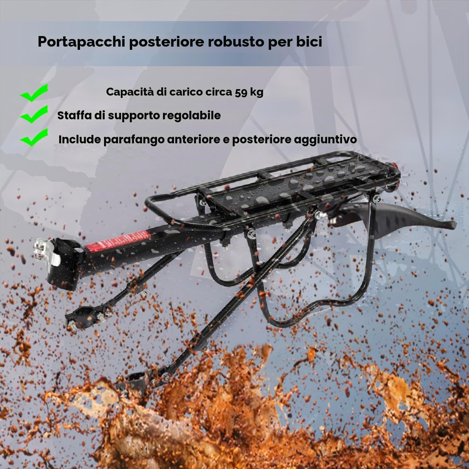 Portapacchi posteriore per bici - Portapacchi posteriore regolabile per bagagliaio per bicicletta con riflettore parafango, portapacchi per bici a sgancio rapido di facile installazione
