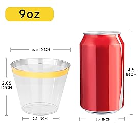 I00000 200 Pack Gold Plastic Cups, 9 Oz Elegant Clear Plastic Cups Gold Rimmed Disposable Wine Glasses Fancy Disposable Party Cup Wedding Cup Drinking Tumblers Cocktail Glasses Perfect for Party