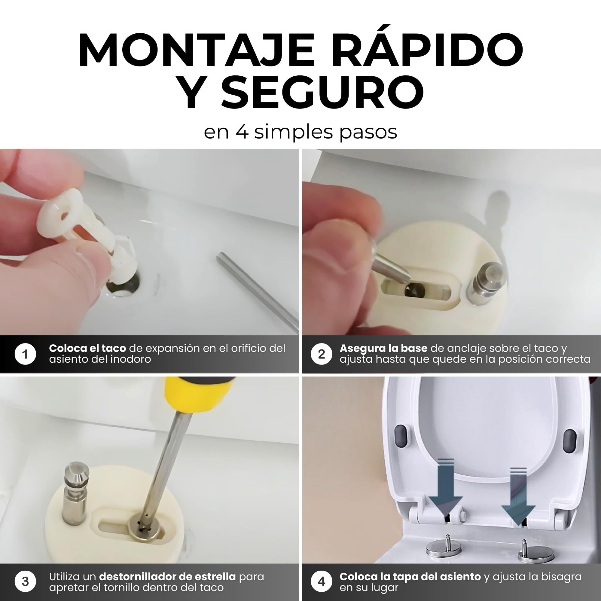 Pack de 4 Tornillos de Nailon para Asiento de Inodoro, Fijaciones Premium para una sujeción firme y duradera. Renueva las Bisagras de tu WC con confianza.