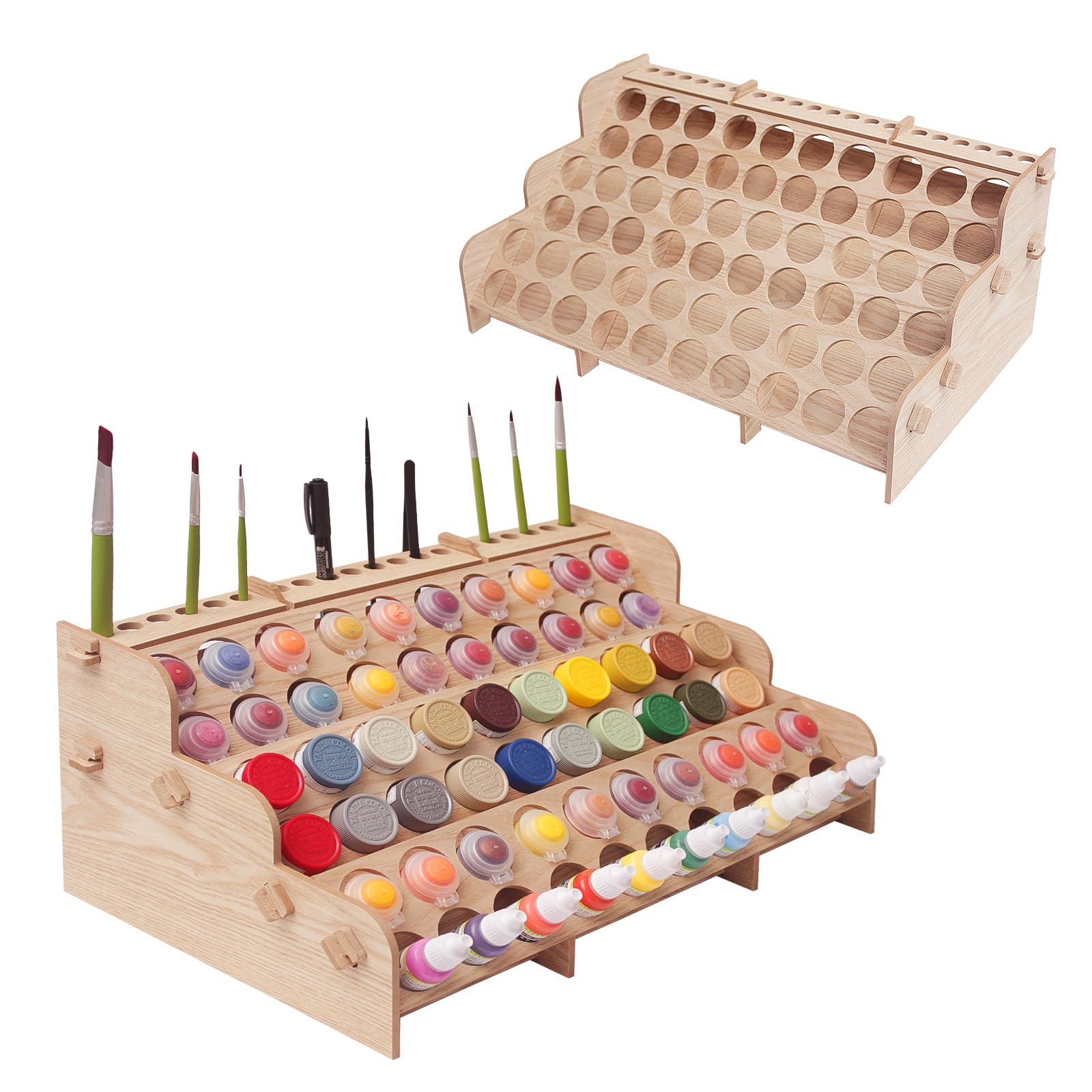 Großer Farb-Organizer aus Holz mit 60 Flaschen, 60 Flaschen, Pinselregal für Acryl, Öl, Handwerk, Hobby, Mini-Modellfarbe, Mal-Organizer für Künstler (horizontal)