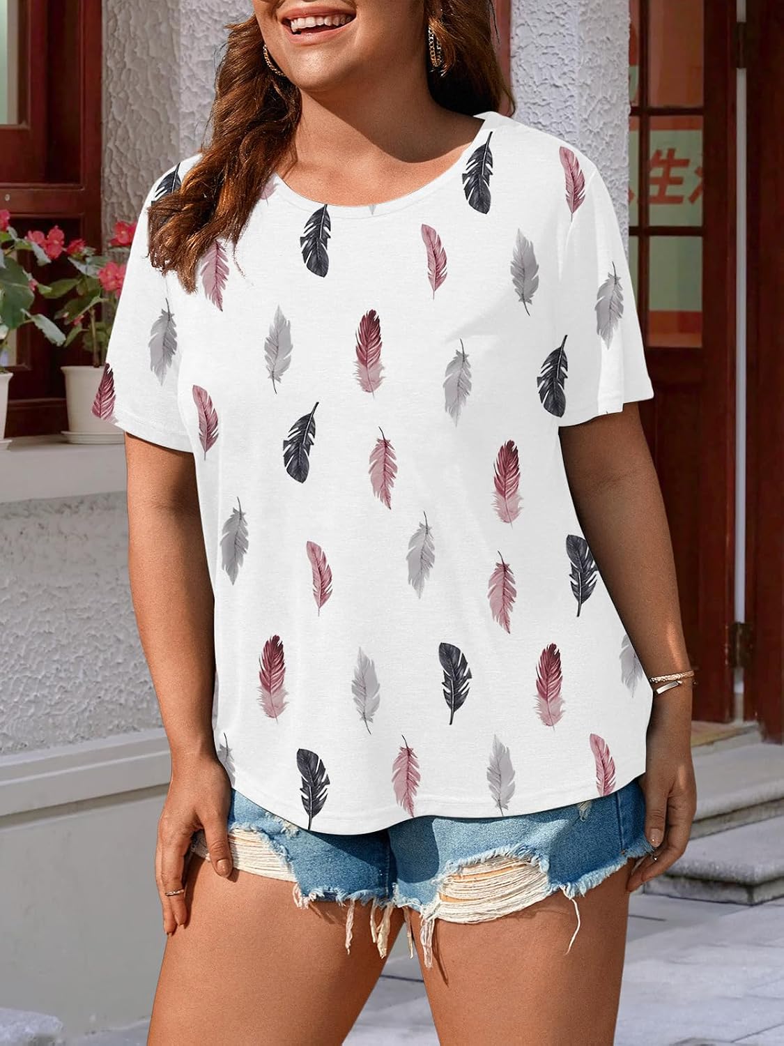 HDLTE Plus Size Tops for Women Short Sleeve Shirt Summer Casual Blouse Cute Graphic Tees Trendy Loose fit Tshirts