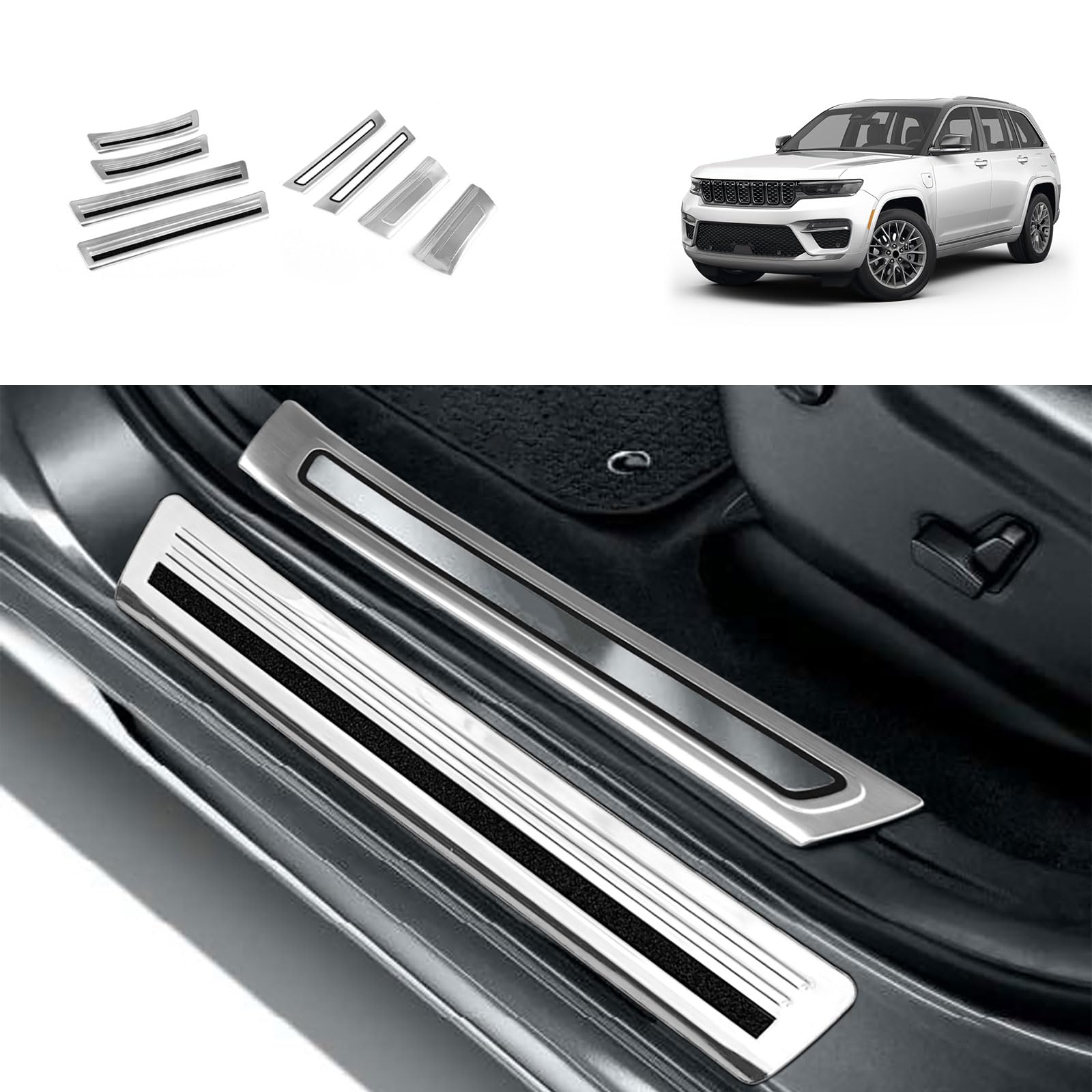 Car Accessories Compatible with Jeep New Grand Cherokee 2024 2025 Inside and Outside Door Sill Scuff Plate Entry — view 2