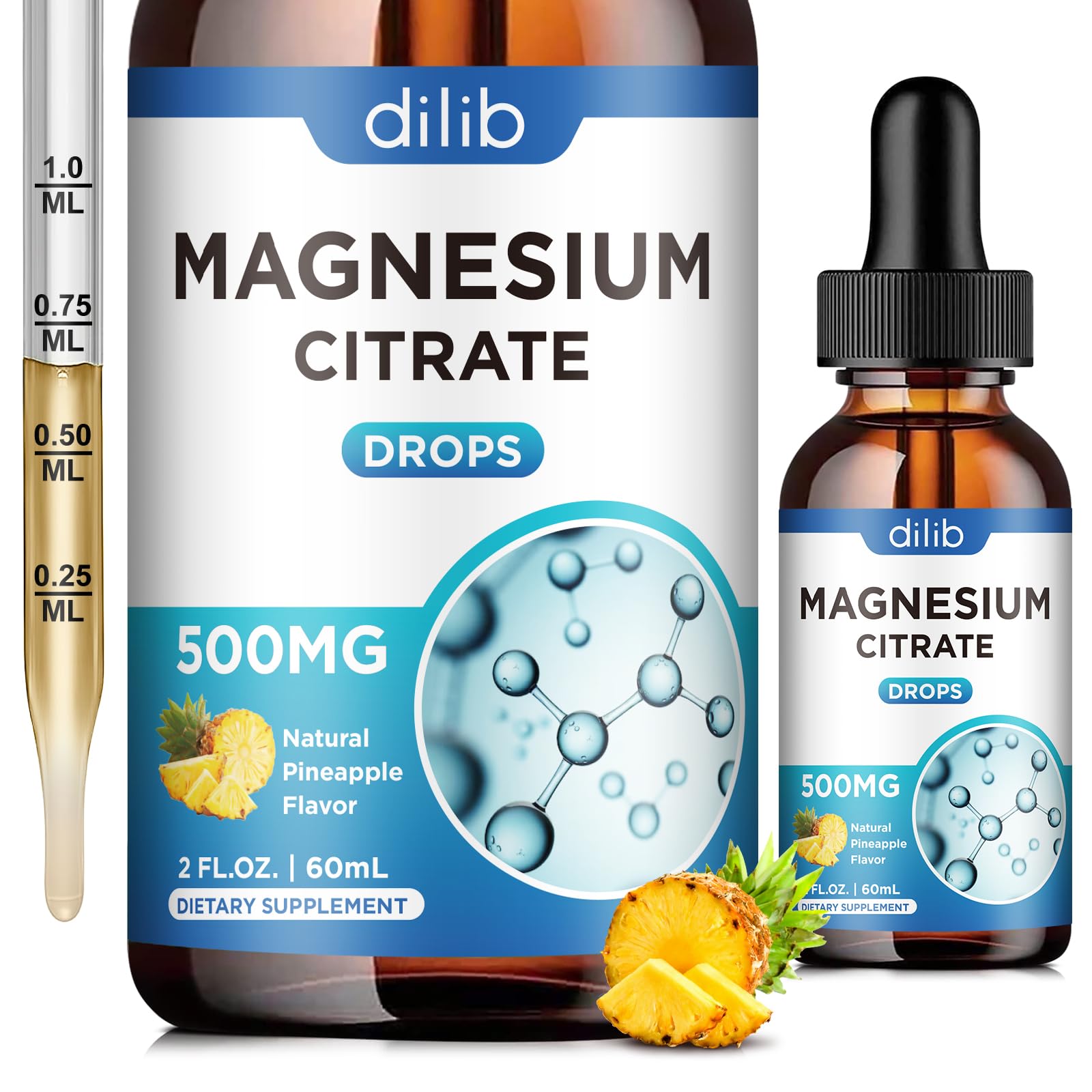 Amazon.com: Magnesium Citrate Liquid Magnesium Drops Supplement  500mg-Support Stress Relief, Bone, Muscle, Mood, Sleep-2 Fl Oz, Vegan,  Pineapple Flavor : Health & Household