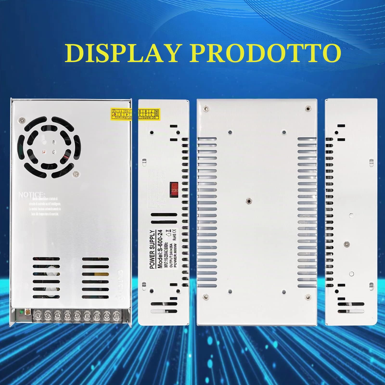 24 V 25 A 600 W Alimentatore a commutazione universale regolabile da AC a DC - Driver LED, trasformatore per monitoraggio, convertitore, adattatore per radio e computer