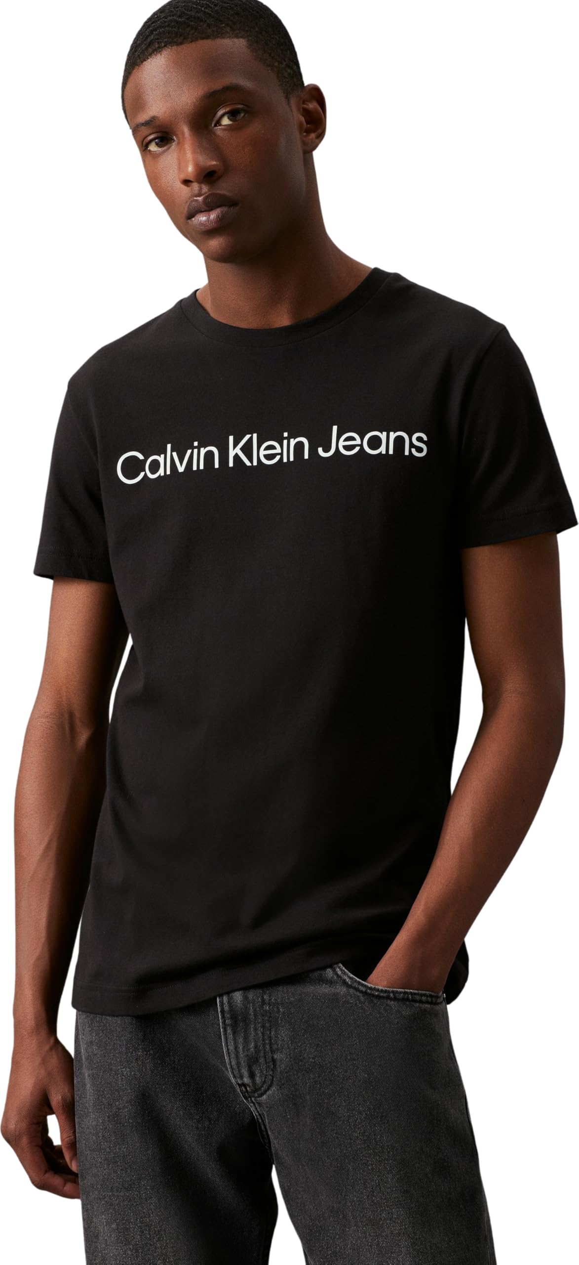 Calvin Klein Men’s Short Sleeve Round Neck Core Institutional Logo Slim Fit T-Shirt, Black (Ck Black), 3XL