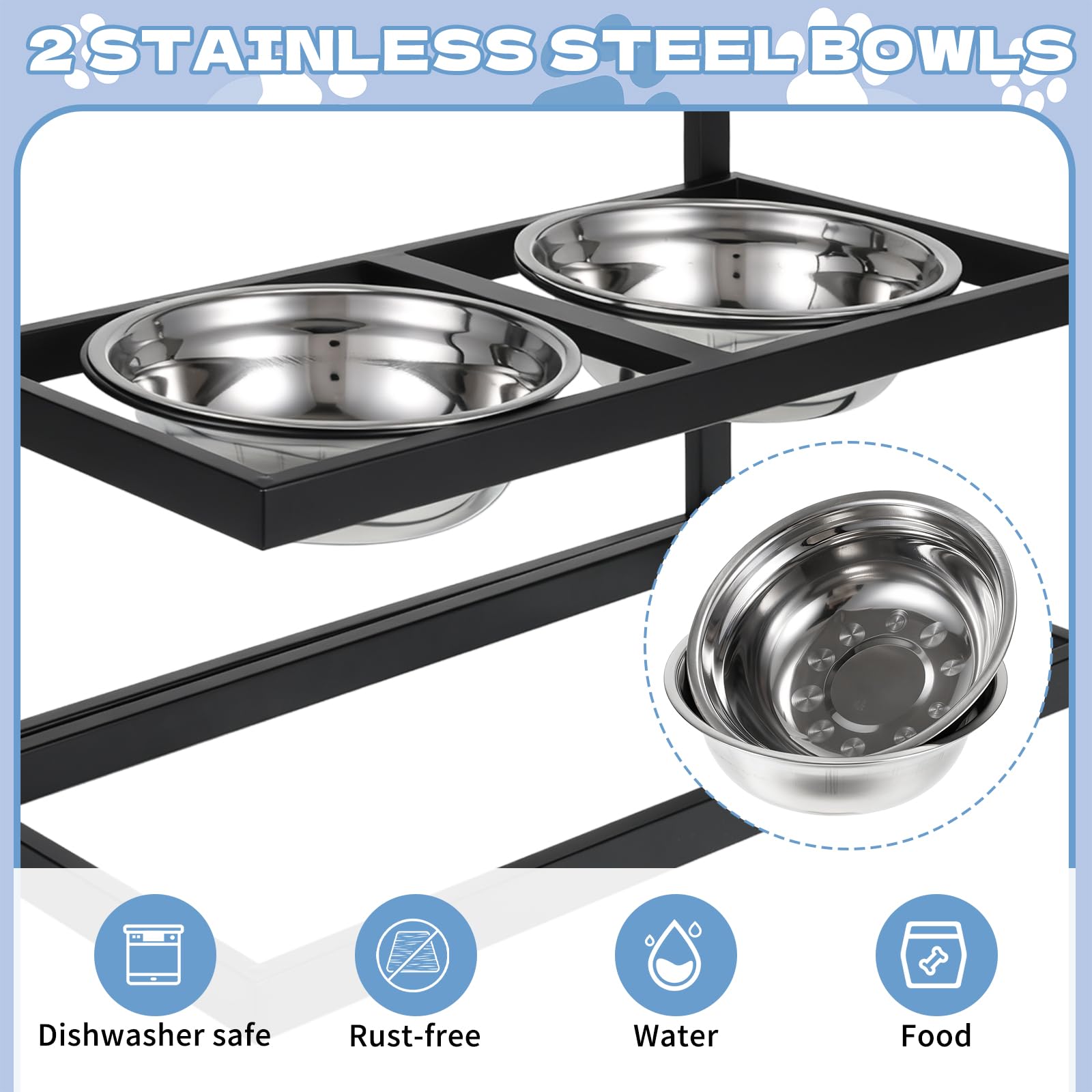 Gamelles surélevées pour chien avec tapis, support de gamelle surélevée réglable en hauteur avec 2 gamelles en acier inoxydable pour animaux de compagnie, station d'alimentation en métal pour chiens