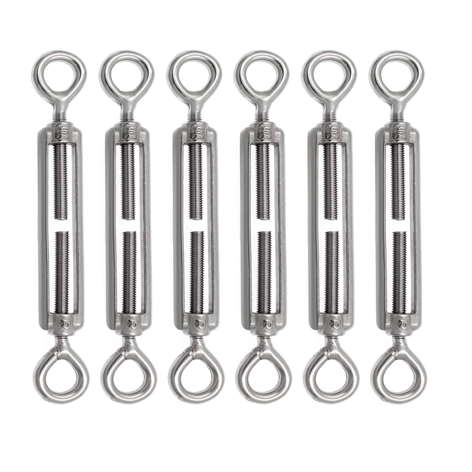 PHITUODA 6pcs M5 Stainless Steel 304 Eye & Eye Turnbuckles Adjustable Wire Rope Tensioner