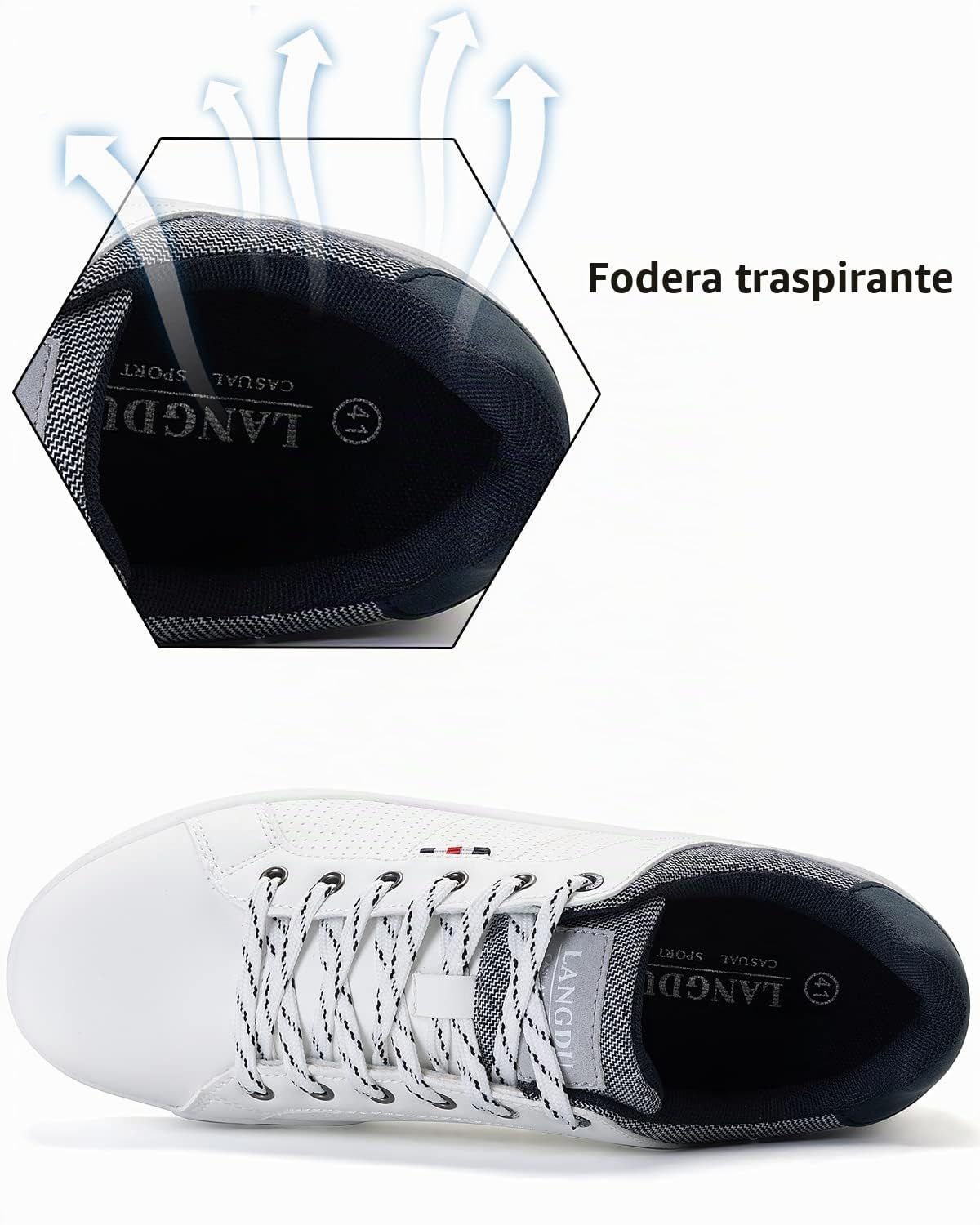LANGDU Sneakers Uomo Scarpe da Ginnastica Casual Sportive Running Basse Scarpe all'Aperto 41-46EU (43EU, Bianco 40)