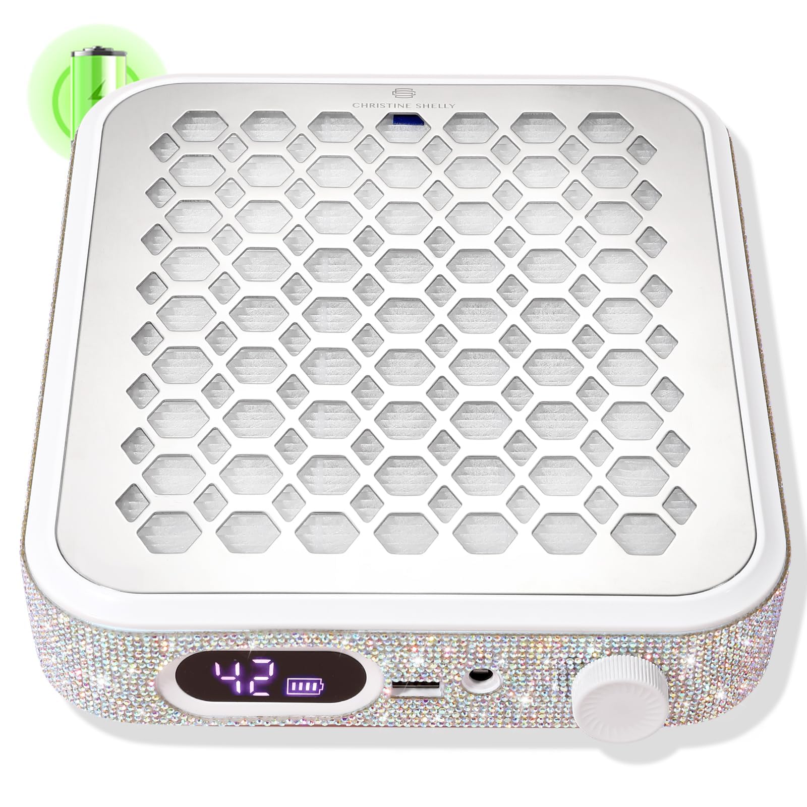 CHRISTINE SHELLY Nail Dust Collector, Rechargeable Dust Collector Nail Tech, Powerful Vacuum Fan Vent Dust Collector Extractor Dust Suction Machine for Acrylic Nails Polishing, Nail Salon&Home, White