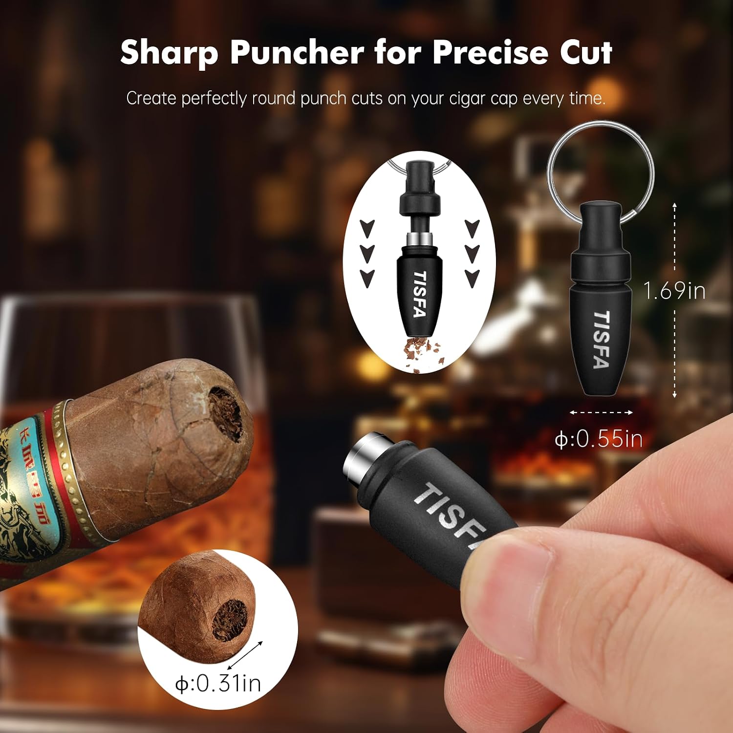 TISFA Cigar Ashtray Set, Portable Ashtray Cigar Accessories Gift Set | Hole Punch, V Cutter with Draw Enhancer and Holder, Straight Cutter with Stand, Ash tray for Outdoor