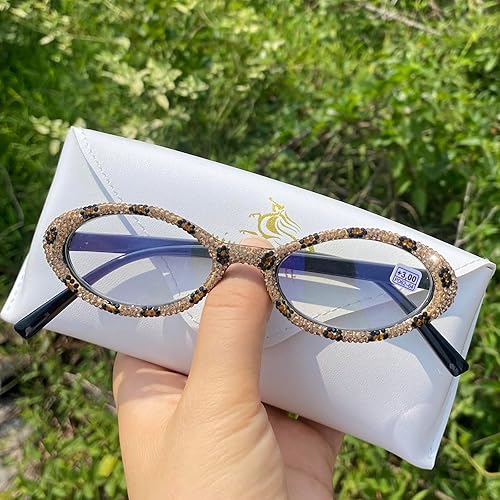 Miniatura 4 de mincl Gafas de lectura brillantes con diamantes de imitación para mujer, retro, ovaladas, para fiesta, lupa
