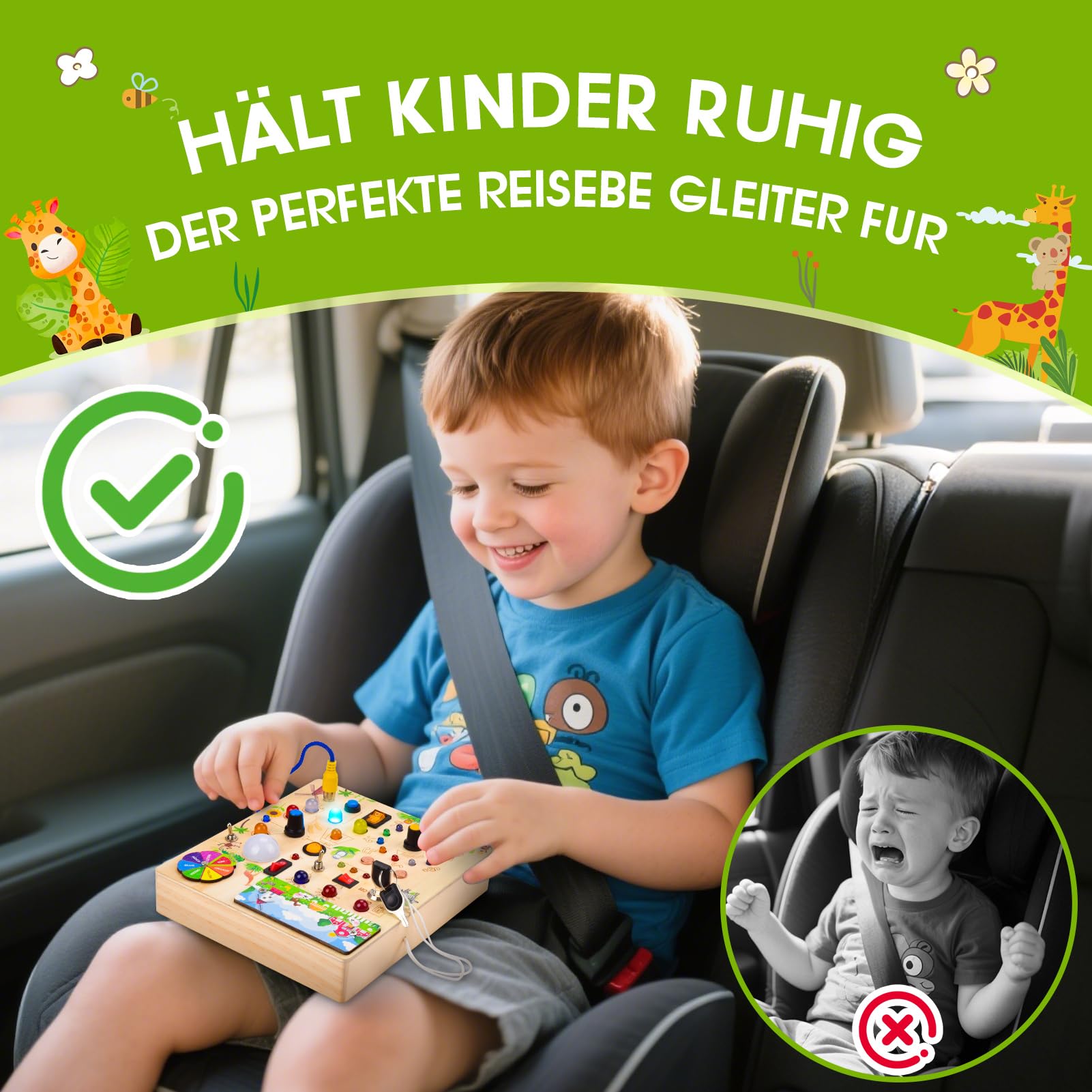 Fwiull Montessori Spielzeug ab 1 Jahr,Baby Montessori Busy Board,Activity Board Montessori ab 2 Jahr, Motorikspielzeug mit 29 LED-Lichtschalter Sensory Learning Toys Geeignet für 1 2 3 4 Jahre