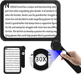 NZQXJXZ 30X 5X Large Magnifying Glass for Reading Full Book Page Magnifying Glass Folding Handheld Magnifier for Seniors Reading Newspaper, Books Great Gift for Low Visions