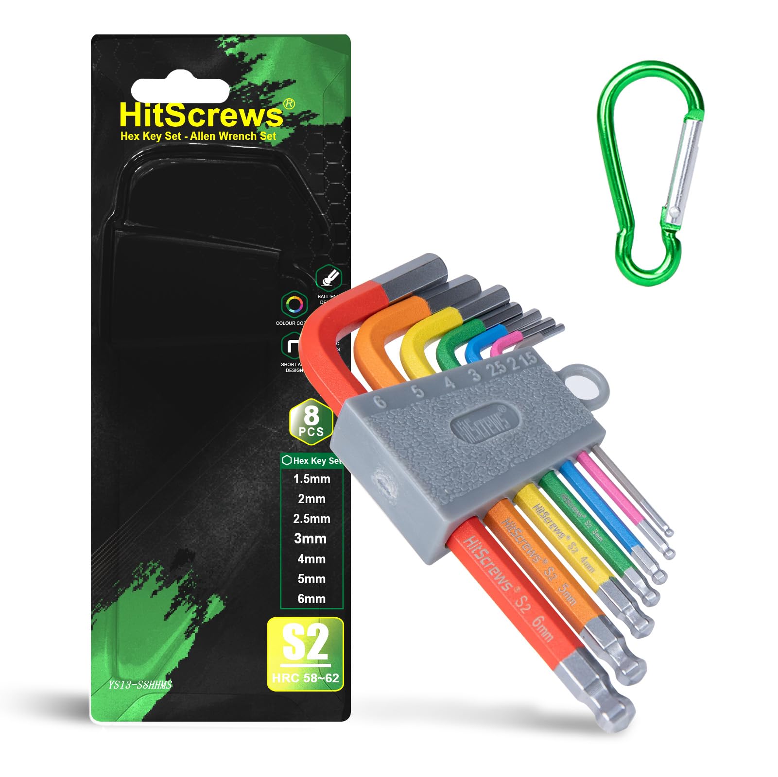 Short-Arm Metric Allen Key Set 1.5 to 6mm, Magnetic S2 Steel Hex Keys 7Pcs