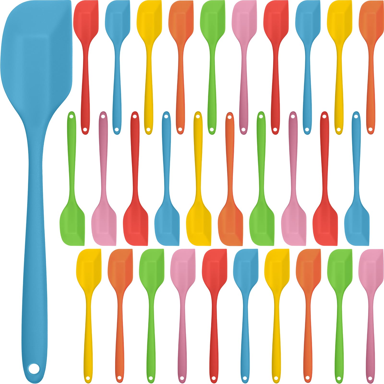 Silikon-Spatel, 27,9 cm, große Gummi-Spatel, hitzebeständig, antihaftbeschichtet, flexible Schaber, Backen, Mischwerkzeug, Kochgeschirr, spülmaschinenfest, 6 Farben (30 Stück)