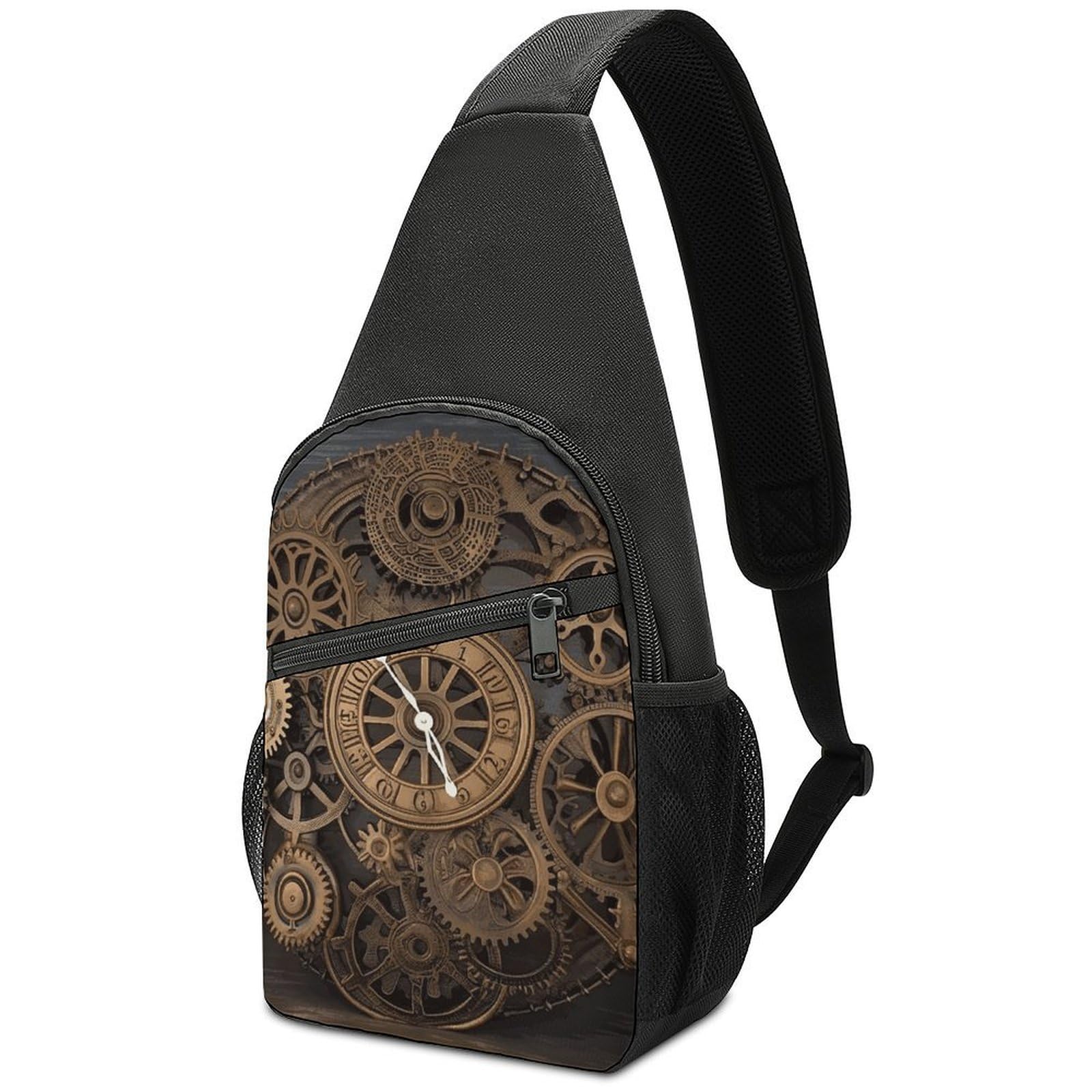Fzmtlds Unisex White Steampunk Gears Clock Sling Bag Mini Crossbody Bags Travel Daypack Fanny Chest Bag Sling Backpack For Men Women, One Size