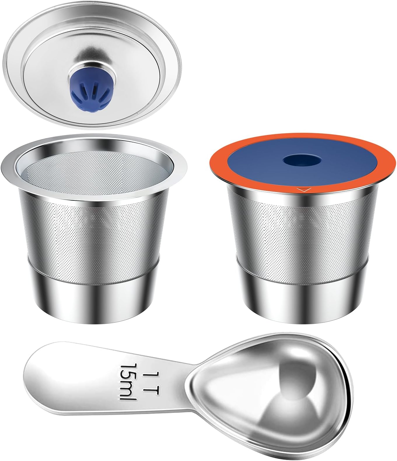 YEOSENStainless Steel Reusable K Cups for Keuring 2.0& 1.0, Reusable Coffee Pods for Keuring Coffee Maker,2 Pack Reusable K Cups with 1 Pack Coffee Scoop, Durable K Cup Filters