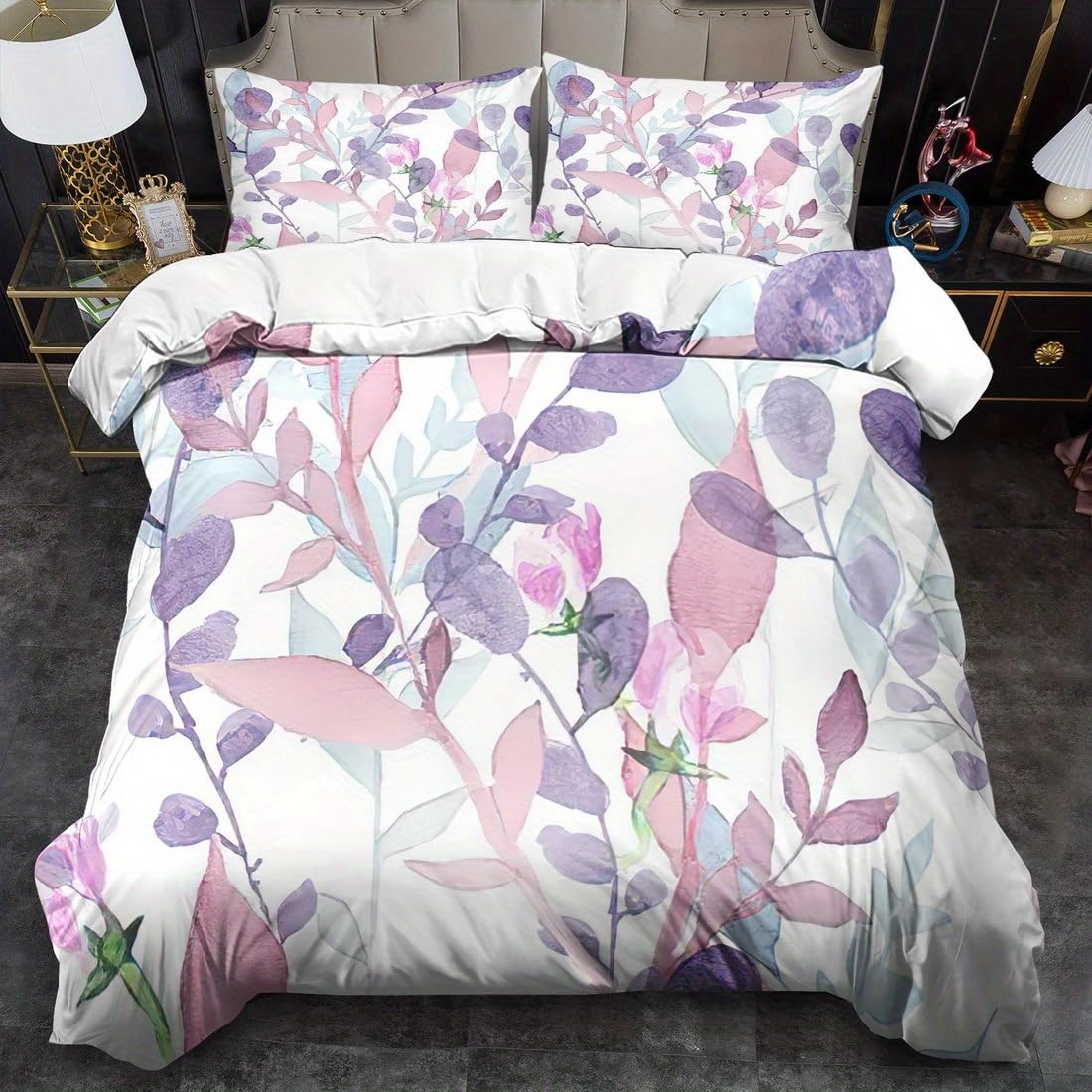 Parure de lit feuilles 240x260 linge de lit botanique housse de couette 3 pcs