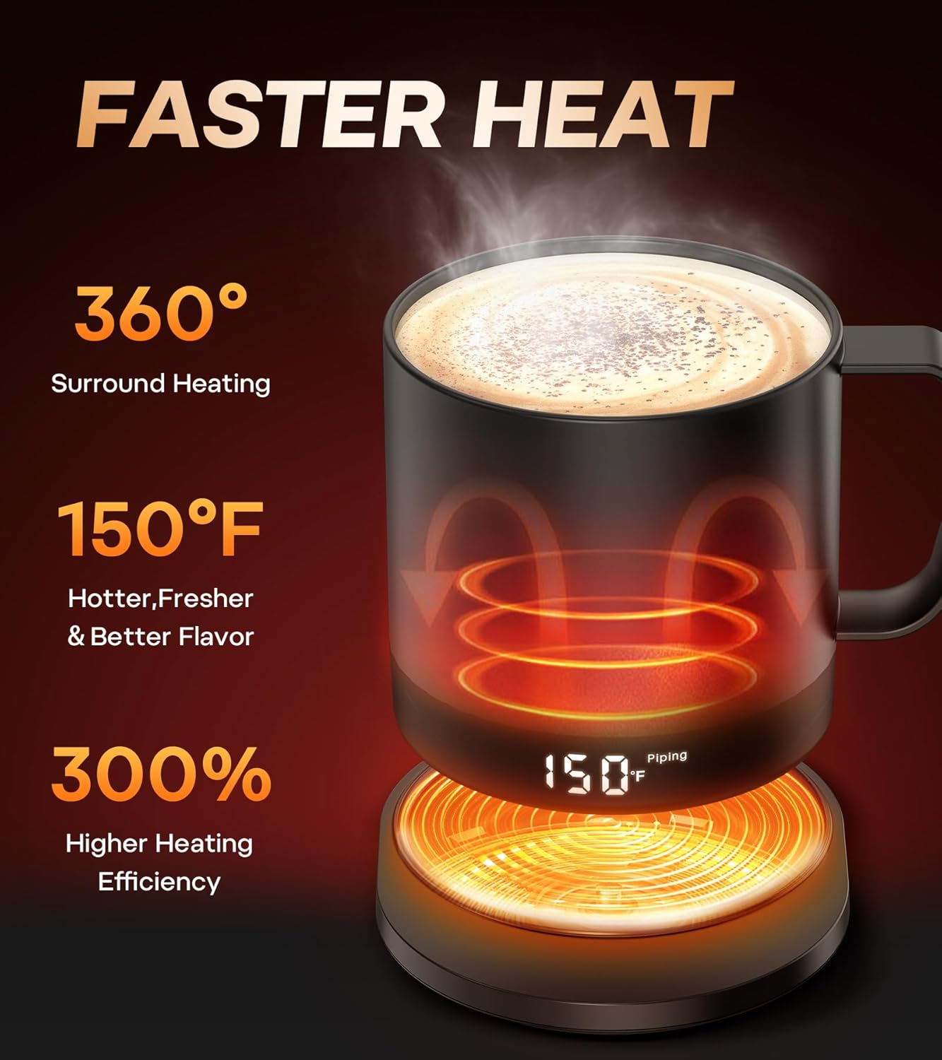 Self Heating Coffee Mug, 14 Oz Temperature Control Smart Mug, Double Sided & Real-Time LED Display, Fast Heating, Mug Warmer with 120 Min Battery Life, Birthday Gifts for Women and Men(Black)