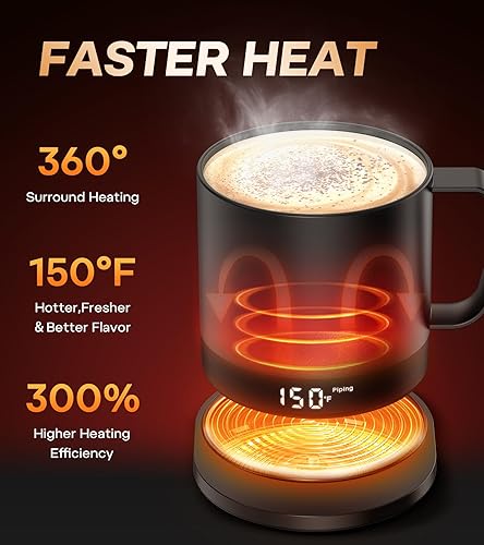 Miniatura 2 de buuo Taza de café autocalentable, taza inteligente con control de temperatura con pantalla LED de doble cara, taza de café eléctrica de 14 onzas con