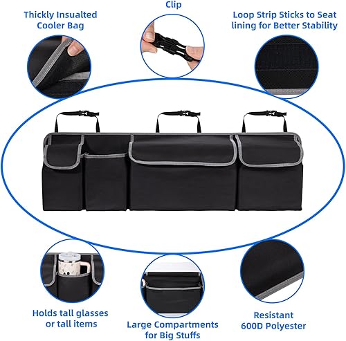 Miniatura 6 de Organizador y almacenamiento para maletero de automóvil, organizadores de respaldo de asiento, bolsa de almacenamiento plegable con 4 bolsillos,