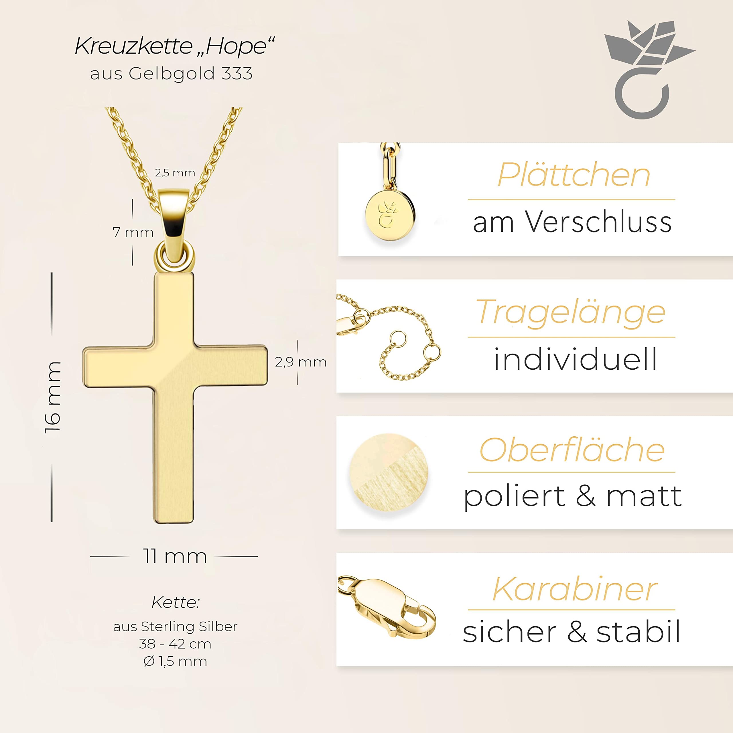 Kreuz Kette Mädchen Gold (333 echt), Kreuz-Anhänger Erst-Kommunion