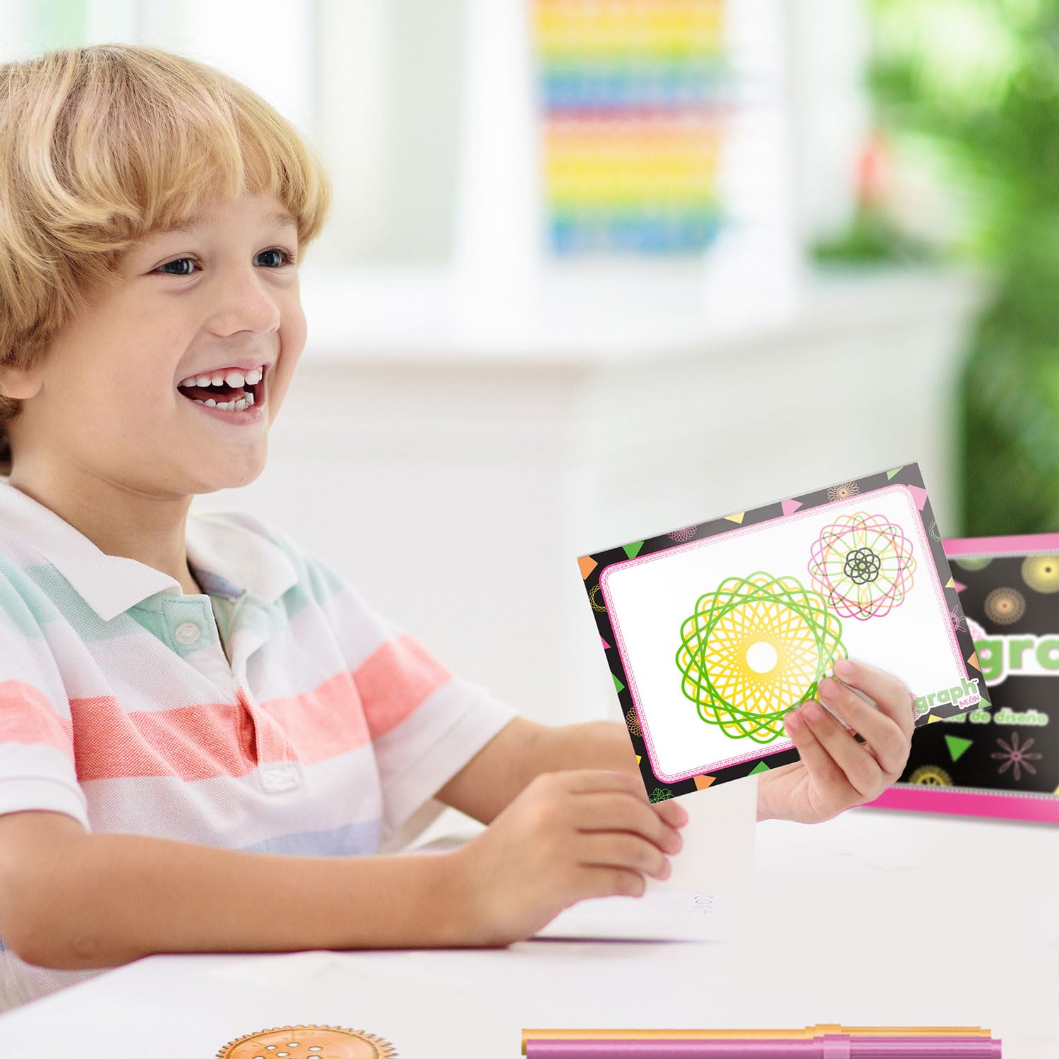 Spirograph Neon Gioco Creativo Per Disegnare Spirali E Mandala, Con Ruote Dentate Antiscivolo, Per Bambini