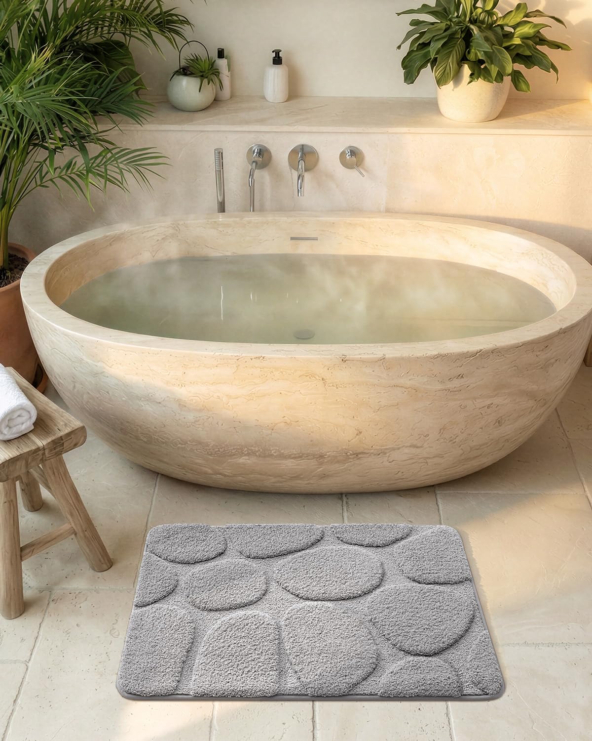 COLOR&GEOMETRY Badematte Badteppich rutschfest Waschbar, 61 x 92 cm Badezimmerteppich Groß Absorbierende Weiche Badvorleger, Badematte Grau für Badezimmer, Dusche, Badewanne, Waschküche