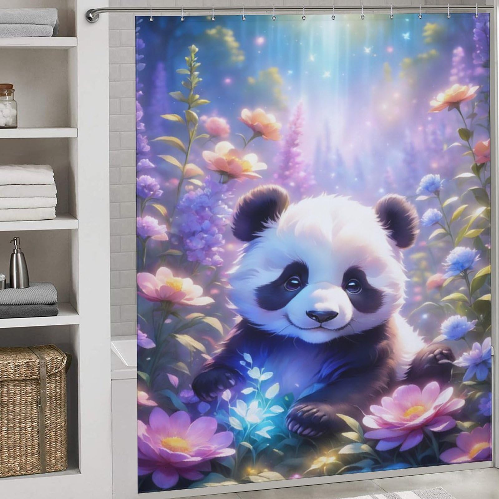 Rideau de douche panda pour instaurer une ambiance zen et réconfortante sous la douche