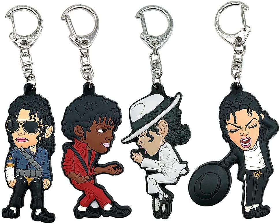 MJ Keychain Rubber Billie Jean Smooth Criminal Dangerous Tour Thriller Keychain pack of 4