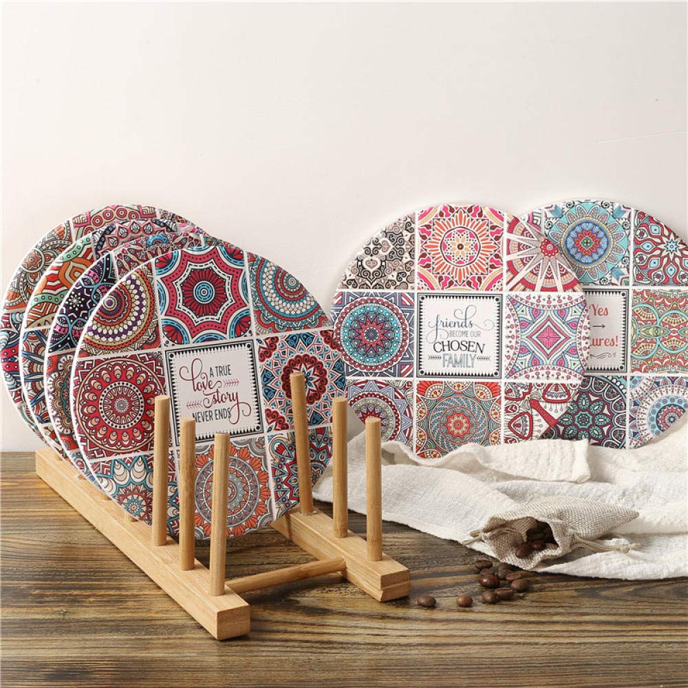 Lklnkvl Ming Ethnic Style Placemat (6 Pieces) Placemats, Mat Double Cork Insulation Casserole Ceramic Plate Anti-Scalding Placemat-Ming Ethnic Style Placemat_m