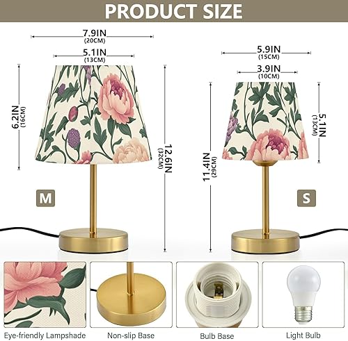 Miniatura 3 de Retro Vintage Flowers Leaves Table Lamp 3 Level Brightness Patio Table Lamp with Fabric Linen Shade for End Table, Living Room Desk, Metal Base