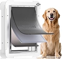MIAOTONG 3-Flap Steel Large Dog Door for Exterior Doors - Insulated, Weatherproof, Rust-Proof Pet Door with Lock for Dogs Up to 100 lbs