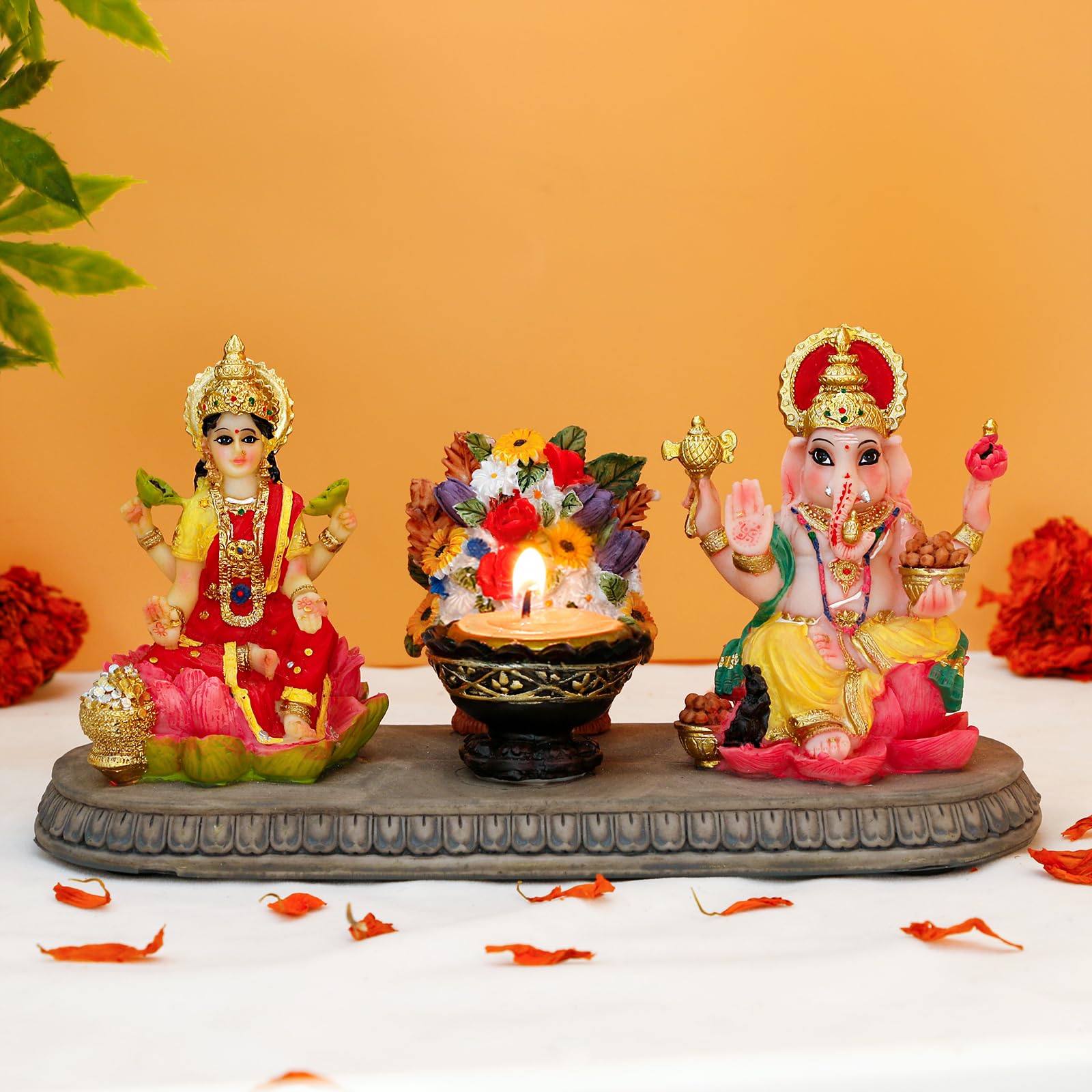 Sponsored Ad - BangBangDa Lakshmi Ganesha Statue with Diya - 4.1" H Polystone Hindu Goddess Laxmi and Ganesa Idol for Diwali/New Year/Birthday/Wedding Gift for Indian Home Temple Mandir Altar Puja Murti Item