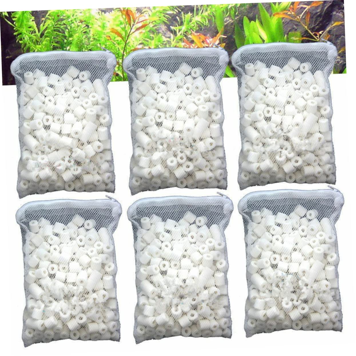 Anillos Biológicos de Cerámica Porosa para Filtro de Acuario, Paquete de 6 Unidades con Bolsa de Malla, Ideales para Depósitos de Agua y Salada